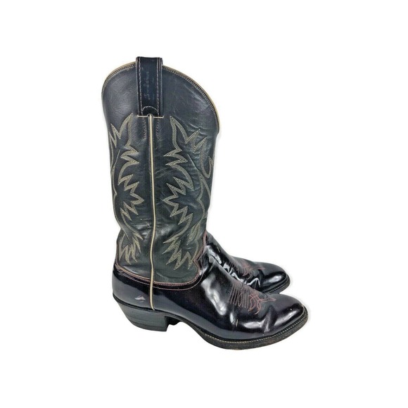 Justin Cowboy Boots 9.5 9 1/2 D Dark Navy Blue & Dk Burgundy Leather Embroidered